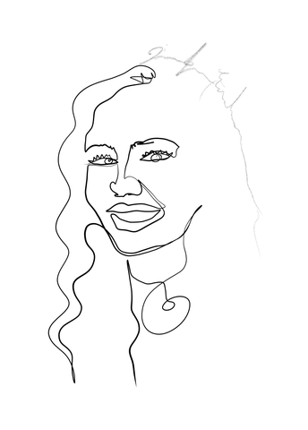 A line drawing of Ellie's face